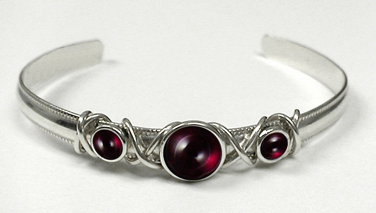 Sterling Silver Hand Made Cuff Bracelet With Garnet